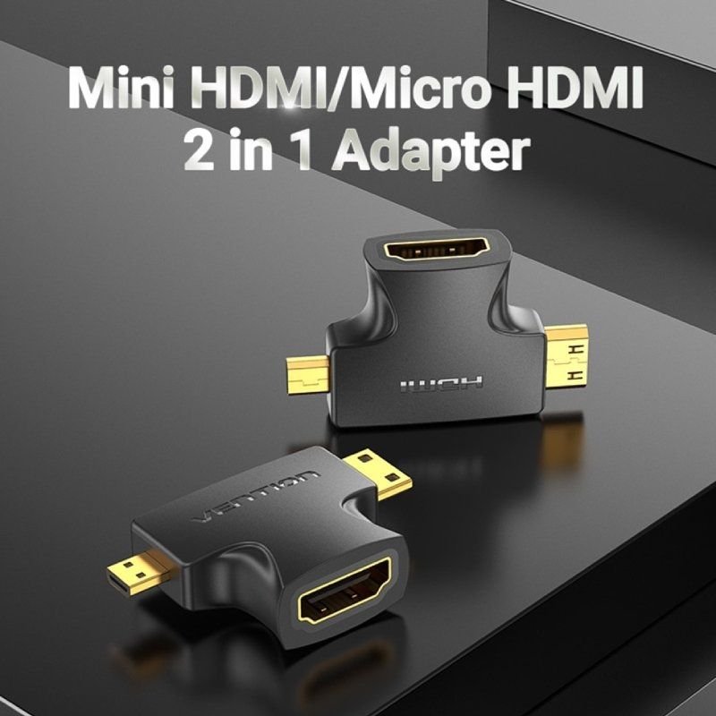 Adaptador HDMI 2 en 1 Vention AGFB0/ HDMI Hembra - Micro HDMI Macho - Mini HDMI Macho - изображение 3