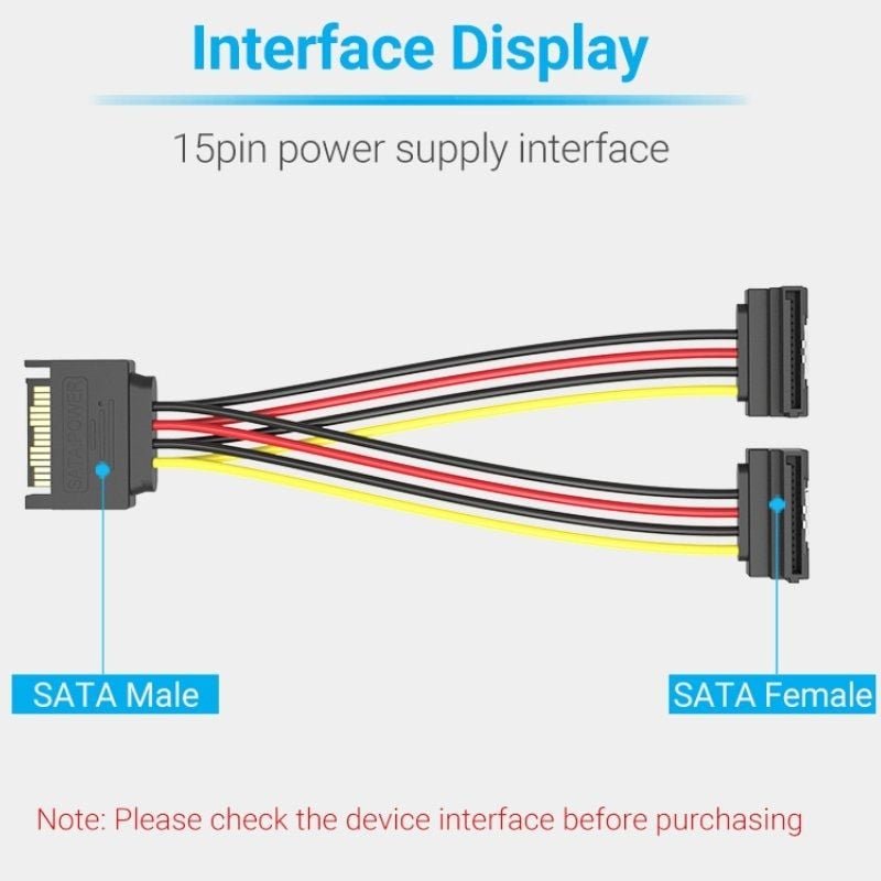 Cable Alimentación Vention KDBBB/ SATA Macho - 2x SATA Hembra/ 15cm/ Negro - изображение 2