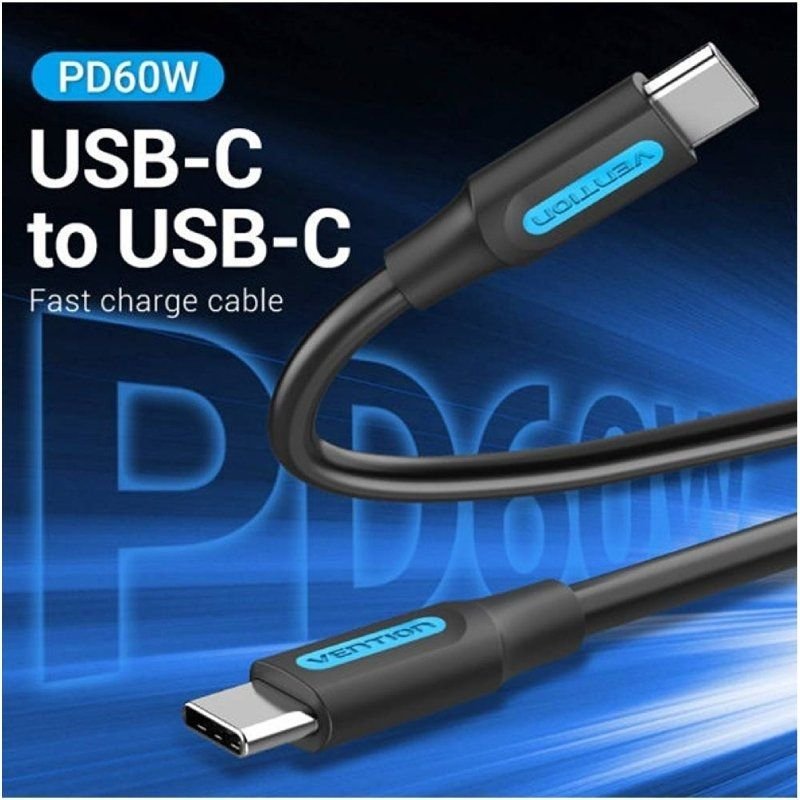 Cable USB 2.0 Tipo-C Vention COSBD/ USB Tipo-C Macho - USB Tipo-C Macho/ Hasta 60W/ 480Mbps/ 50cm/ Negro - изображение 2