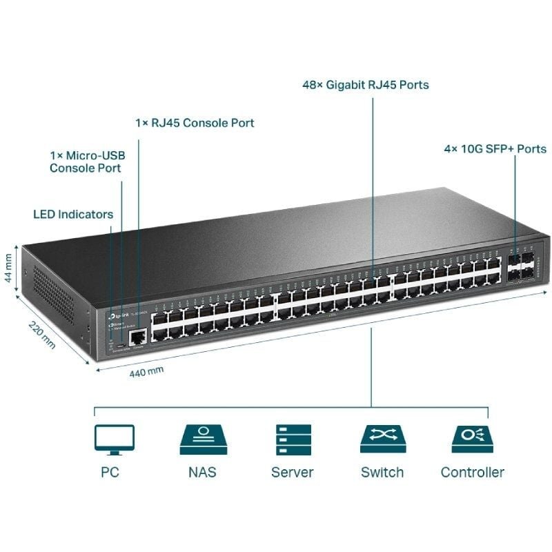 Switch Gestionable TP-Link Omada JetStream TL-SG3452X 52 Puertos/ RJ-45 10/100/1000/ SFP+ 10GBE - изображение 3