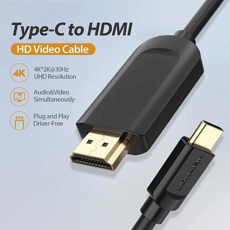 Cable Conversor HDMI 1.4 4K Vention CGUBF/ USB Tipo-C Macho - HDMI Macho/ 1m/ Negro - изображение 4