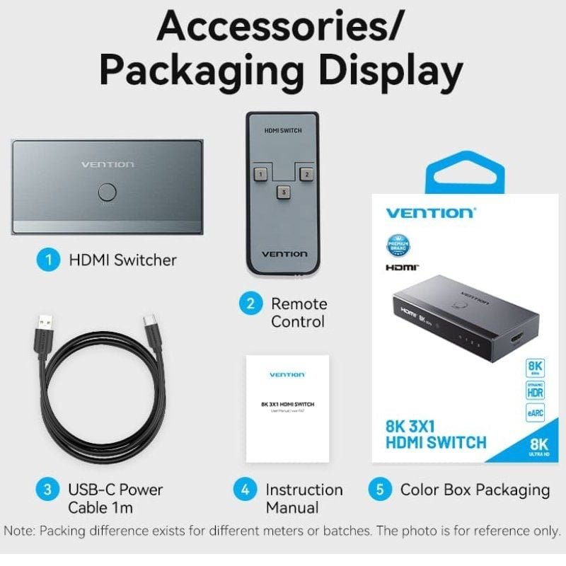 Switch Conmutador 8K HDMI 2.1 Vention AKRH0 HDMI Hembra/ 3x HDMI Hembra/ 1x USB Tipo-C DP - изображение 5