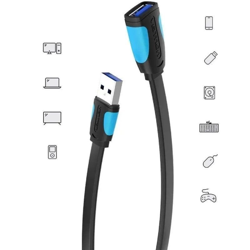 Cable Alargador USB 3.0 Vention VAS-A13-B200/ USB Macho - USB Hembra/ 5Gbps/ 2m/ Negro y Azul - изображение 2
