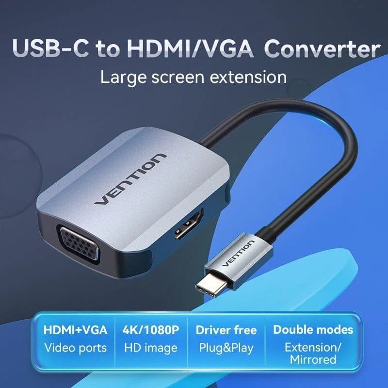 Conversor Vention TDIHB/ USB Tipo-C Macho/ VGA Hembra - HDMI Hembra/ 15cm/ Plata - изображение 2