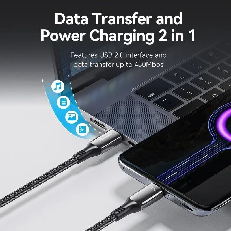 Cable USB 2.0 Tipo-C 5A 100W Vention CTKBH/ USB Tipo-C Macho - USB Tipo-C Macho/ Hasta 100W/ 480Mbps/ 2m/ Negro - изображение 3