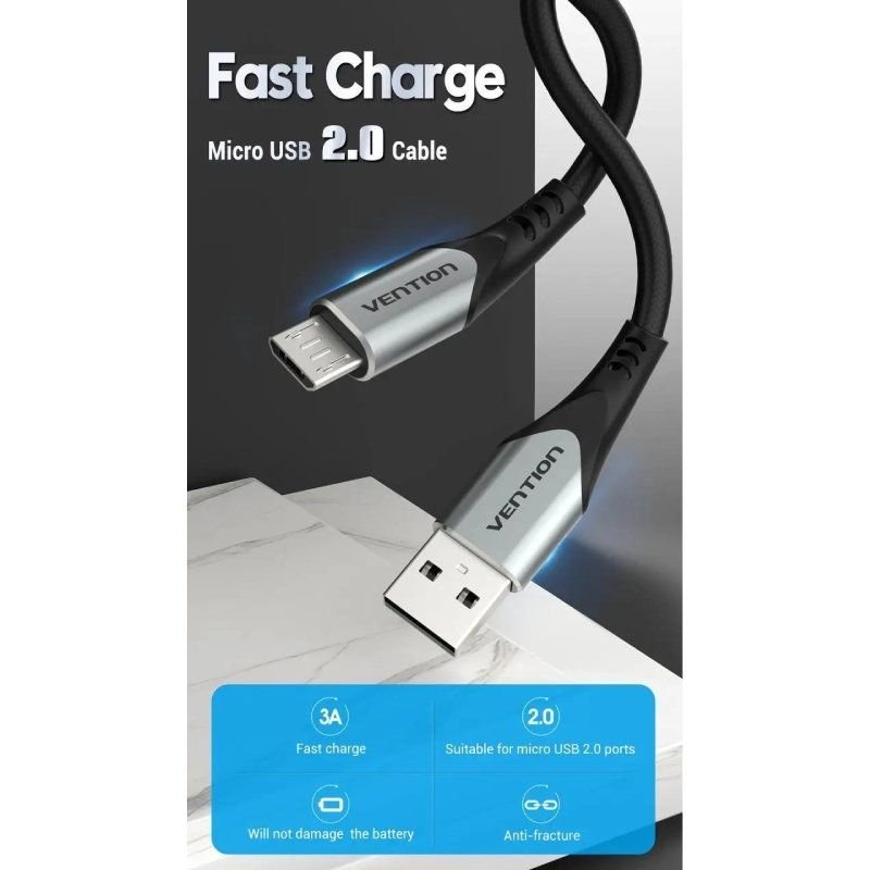 Cable USB 2.0 Vention COAHG/ USB Macho - MicroUSB Macho/ Hasta 60W/ 480Mbps/ 1.5m/ Gris - изображение 2