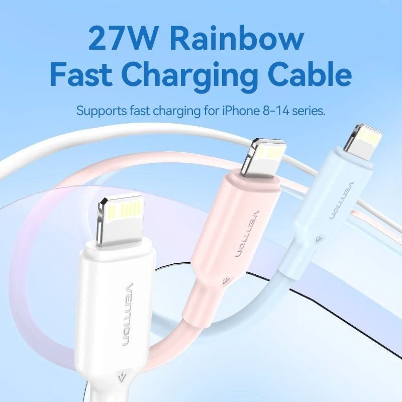 Cable USB 2.0 Tipo-C Lightning Vention LAKSF/ USB Tipo-C Macho - Lightning Macho/ Hasta 27W/ 480Mbps/ 1m/ Azul - изображение 2