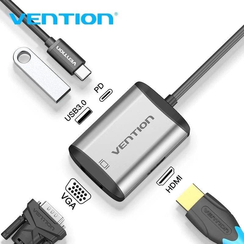Conversor Vention TFAHB/ 1xUSB/ 1xHDMI/ 1xVGA/ 1xUSB Tipo-C PD/ 15cm/ Gris - изображение 2