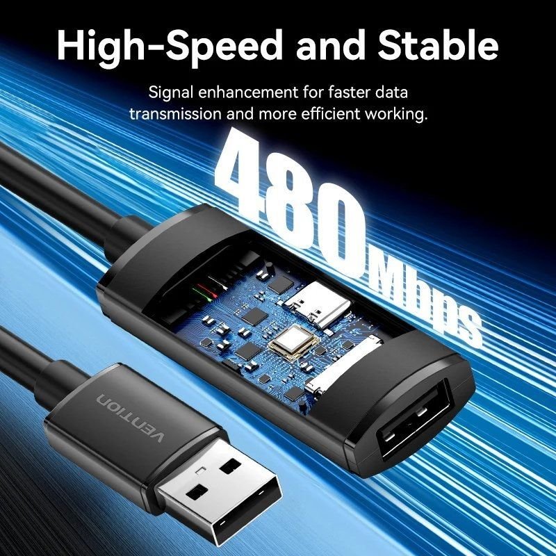 Cable Alargador USB 2.0 Vention CBKBJ/ USB Macho - USB Hembra/ 480Mbps/ 5m/ Negro - изображение 2