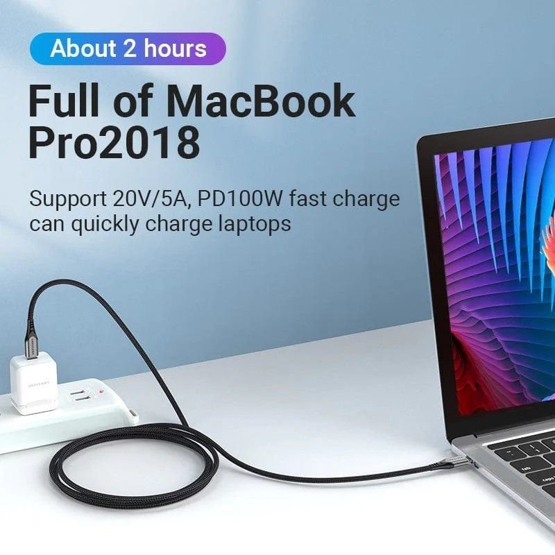 Cable USB 2.0 Tipo-C Vention TAEHG/ USB Tipo-C Macho - USB Tipo-C Macho/ Hasta 100W/ 480Mbps/ 1.5m/ Gris - изображение 2