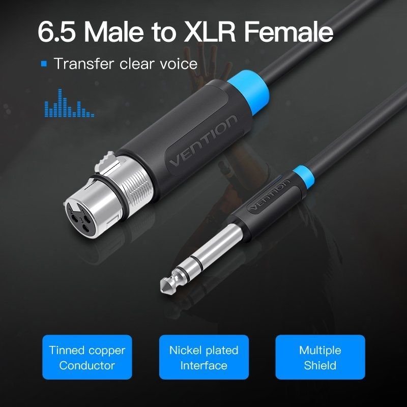 Cable Estéreo Vention BBEBH/ Jack 6.5 Macho - XLR Hembra/ 2m/ Negro - изображение 2