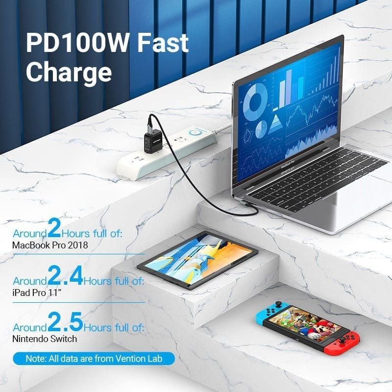 Cable USB 2.0 Tipo-C 90º Vention TAKHD/ USB Tipo-C Macho - USB Tipo-C Macho/ Hasta 100W/ 480Mbps/ 50cm/ Gris - изображение 3