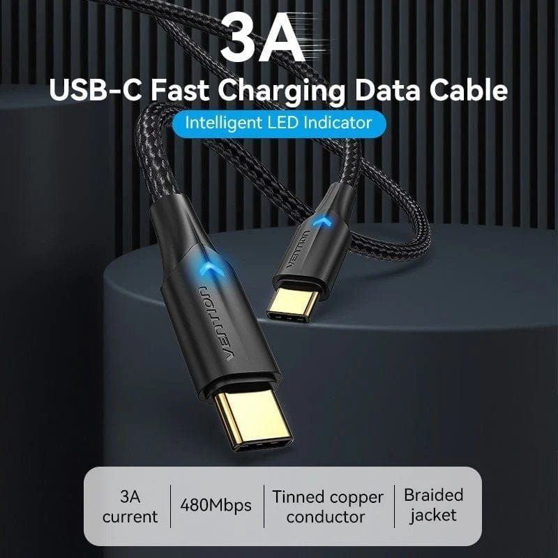 Cable USB 2.0 Tipo-C 3A Vention TAUBH/ USB Tipo-C Macho - USB Tipo-C Macho/ Hasta 60W/ 480Mbps/ 2m/ Negro - изображение 2