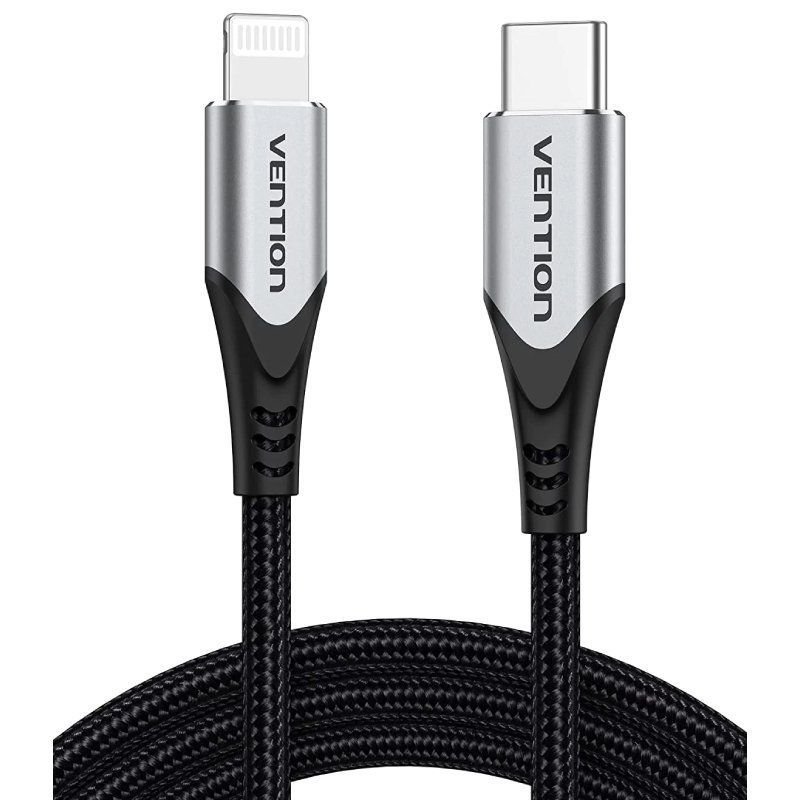 Cable USB 2.0 Tipo-C Lightning Vention TACHH/ USB Tipo-C Macho - Lightning Macho/ Hasta 27W/ 480Mbps/ 2m/ Gris y Negro - изображение 2