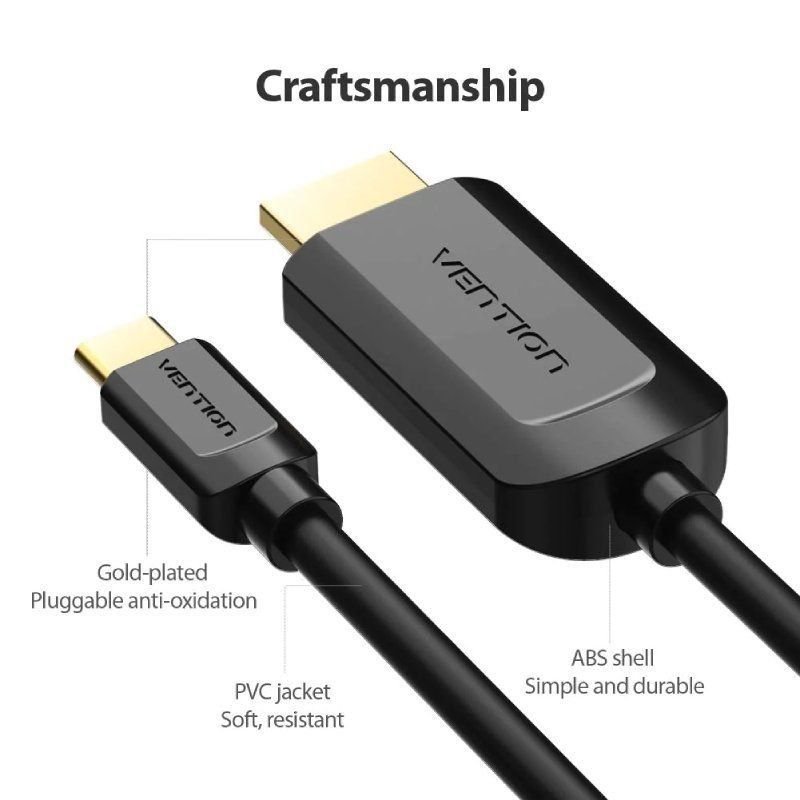 Cable Conversor HDMI 1.4 4K Vention CGUBF/ USB Tipo-C Macho - HDMI Macho/ 1m/ Negro - изображение 3