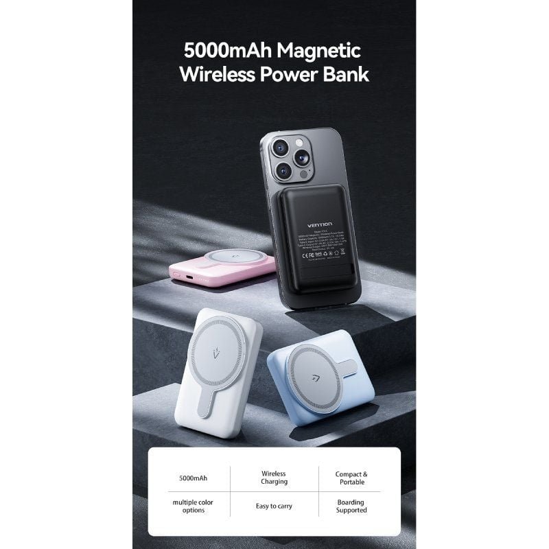 Powerbank 5000mAh Vention FHSP0/ 20W/ Wireless/ Rosa - изображение 2
