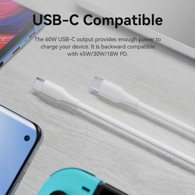 Cable USB 2.0 Tipo-C 3A Vention TRCWH/ USB Tipo-C Macho - USB Tipo-C Macho/ Hasta 60W/ 480Mbps/ 2m/ Blanco - изображение 2