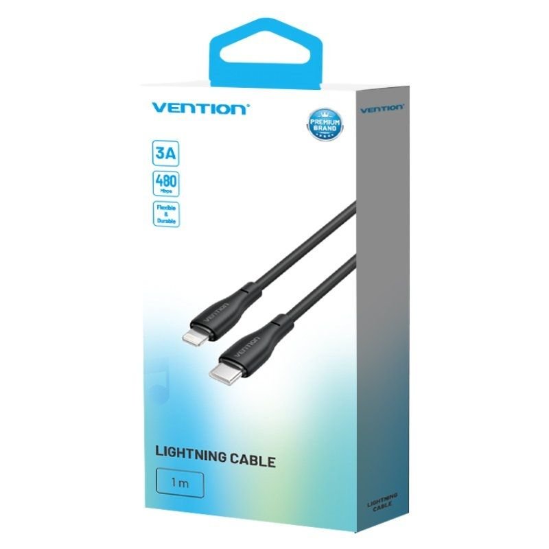 Cable USB Tipo-C Lightning Vention H28BF/ USB Tipo-C Macho - Lightning Macho/ 27W/ 480Mbps/ 1m/ Negro - изображение 2