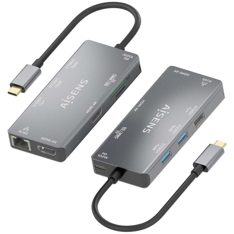 Docking USB Tipo-C Aisens ASUC-9P018-GR/ 2xHDMI/ 3xUSB/ 1xRJ45/ 1xLector Tarjetas/ 1xUSB Tipo-C PD/ Gris - изображение 2