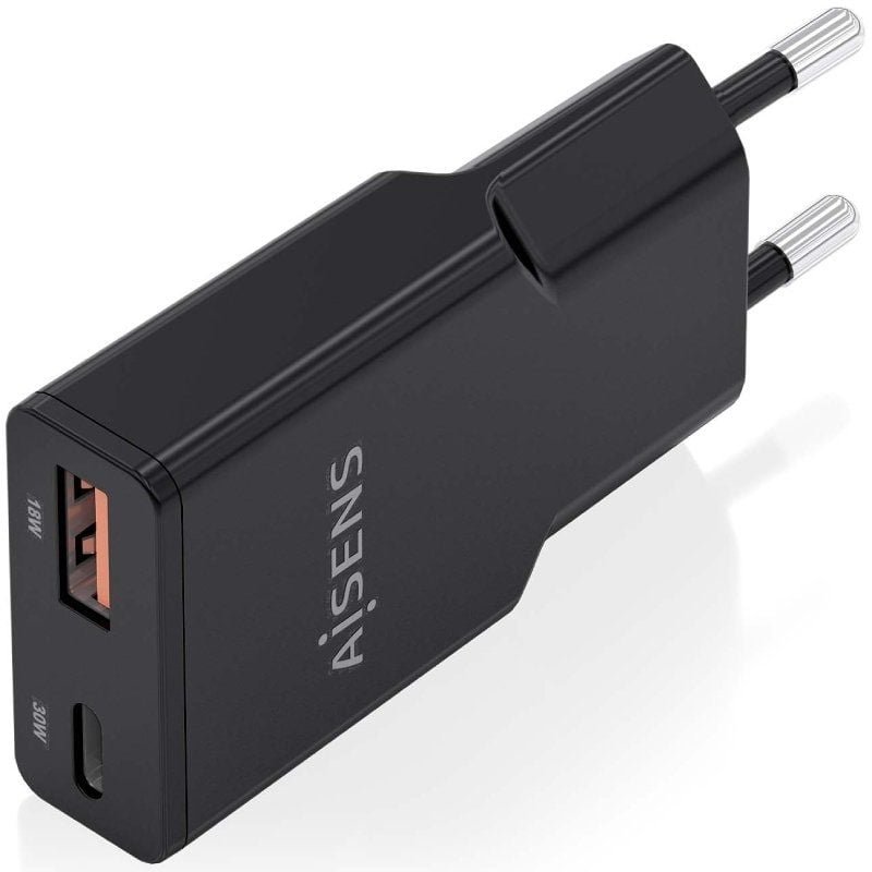 Cargador de Pared GaN Aisens ASCH-30W2P047-BK/ 1xUSB Tipo-C/ 1xUSB/ 30W/ Negro - изображение 2