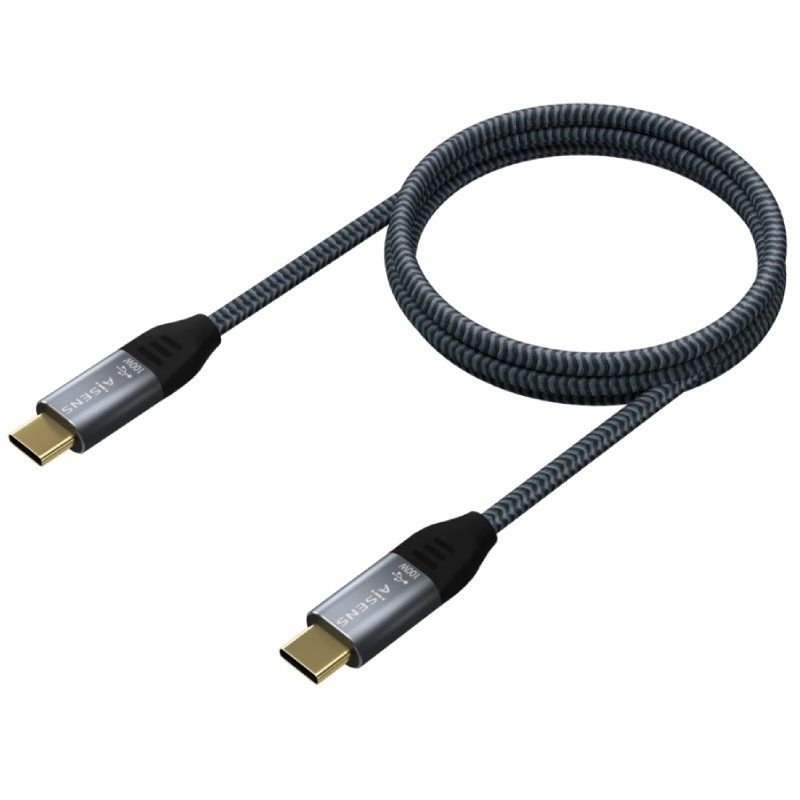 Cable USB 3.2 Tipo-C Aisens A107-0671 20GBPS 100W/ USB Tipo-C Macho - USB Tipo-C Macho/ Hasta 100W/ 2500Mbps/ 1m/ Gris - изображение 2
