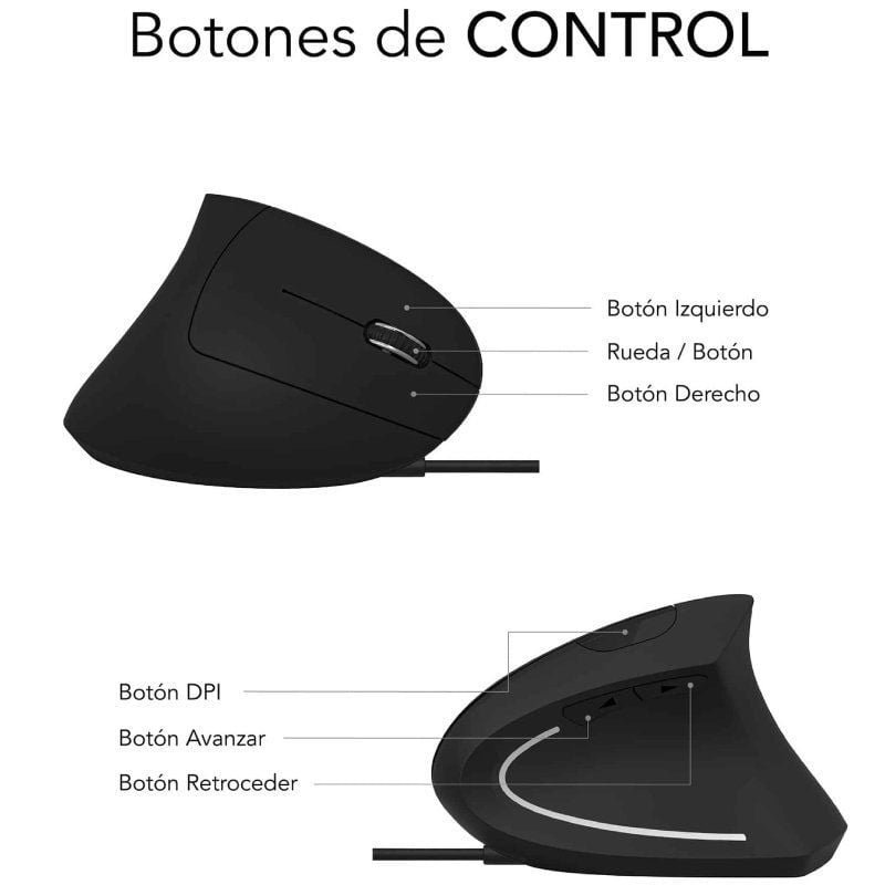Ratón Vertical Subblim Glide Vertical Ergo Wired/ Hasta 1600 DPI/ Negro - изображение 5