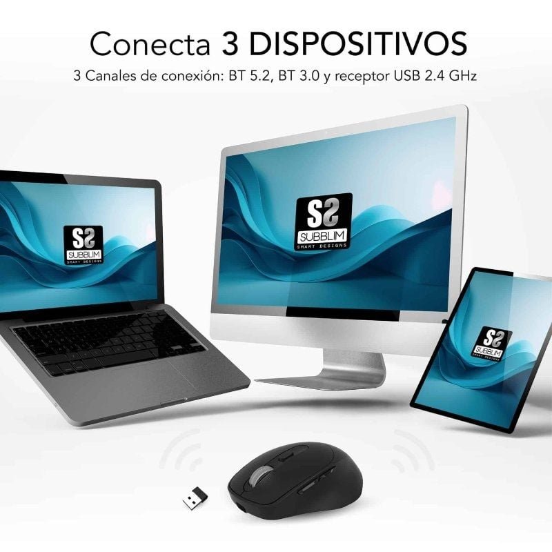 Ratón Ergonómico Inalámbrico por Bluetooth/ 2.4GHz Subblim Comfort Ergo Dual Battery/ Batería recargable/ Hasta 2400 DPI/ Negro - изображение 5