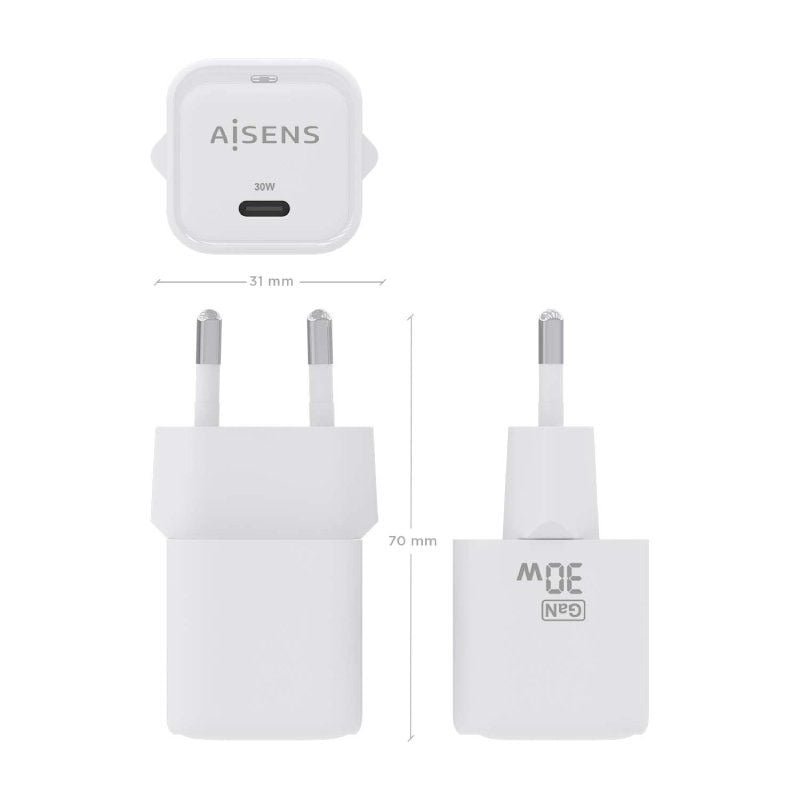 Cargador de Pared GaN Aisens ASCH-30W1P018-W/ 1xUSB Tipo-C/ 30W - изображение 4