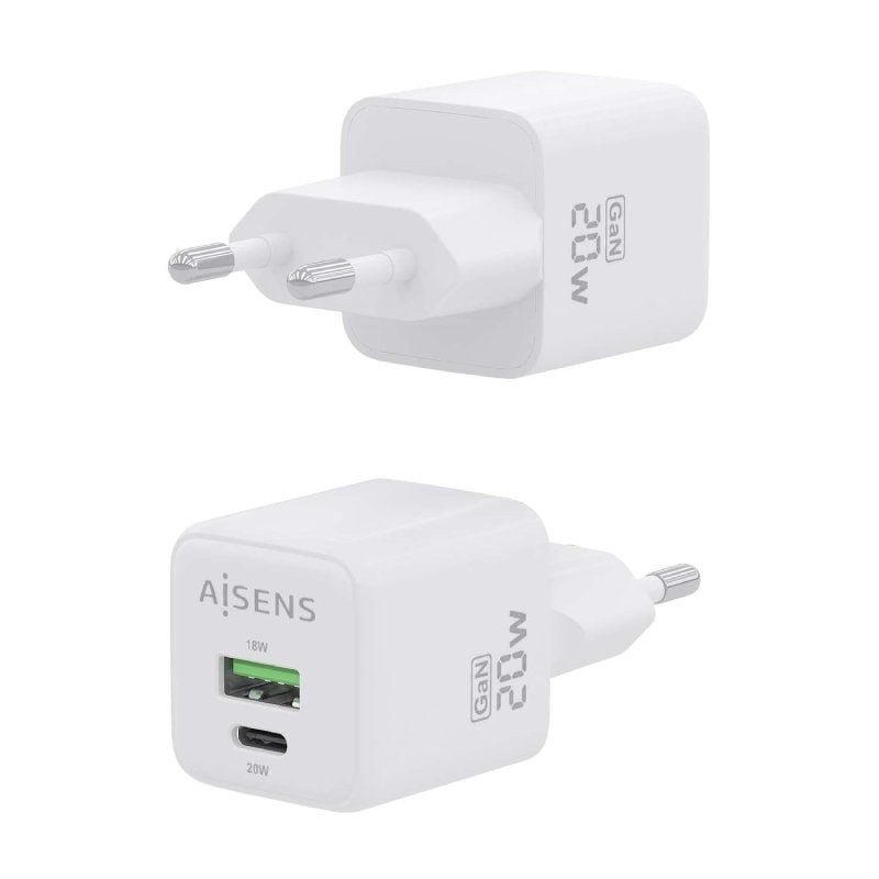 Cargador de Pared GaN Aisens ASCH-20W2P010-W/ 1xUSB Tipo-C/ 1xUSB/ 20W - изображение 3