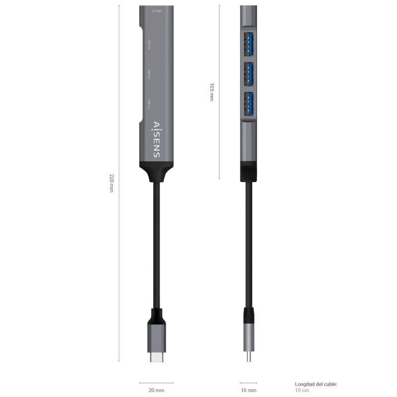 Hub USB Tipo-C Aisens A109-0541/ 4xUSB - изображение 4