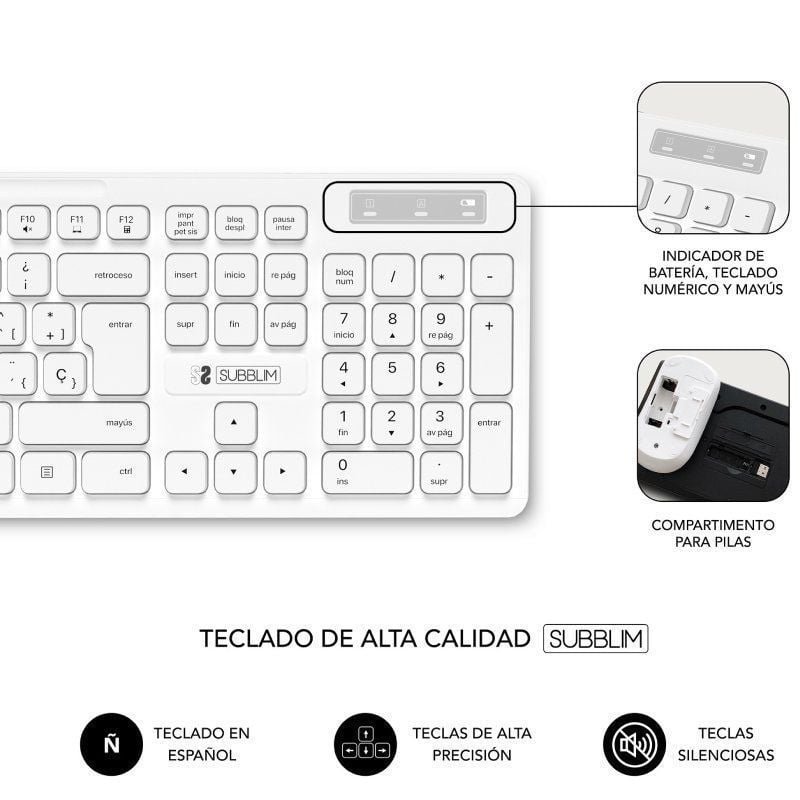 Teclado y Ratón Subblim Combo Business Slim Silencioso Inalámbrico/ Blanco - изображение 3