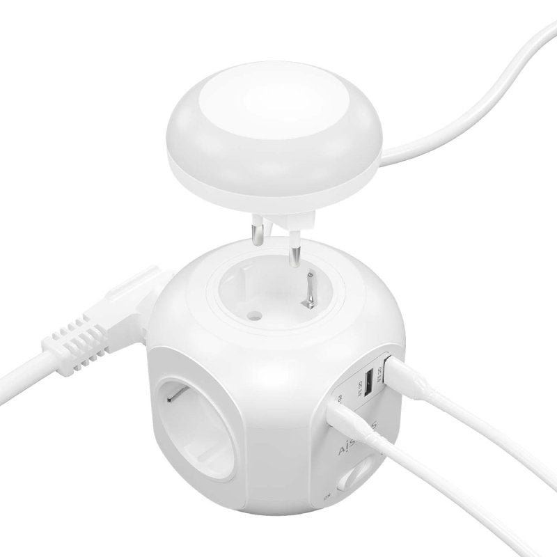 Regleta con Interruptor y Luz Nocturna Aisens ASPS-2A1CLPQ02-W/ 4 Tomas de Corriente/ 1 USB Tipo-C PD/ 2 USB/ Cable 1.8m/ Blanco - изображение 3