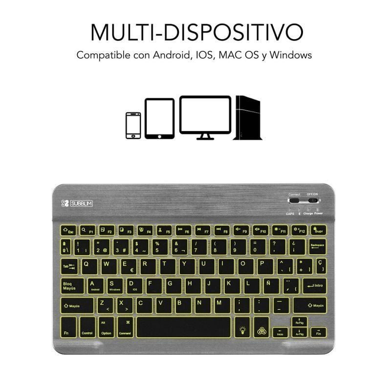 Teclado Compacto Inalámbrico por Bluetooth Subblim Smart Backlit/ Gris - изображение 2