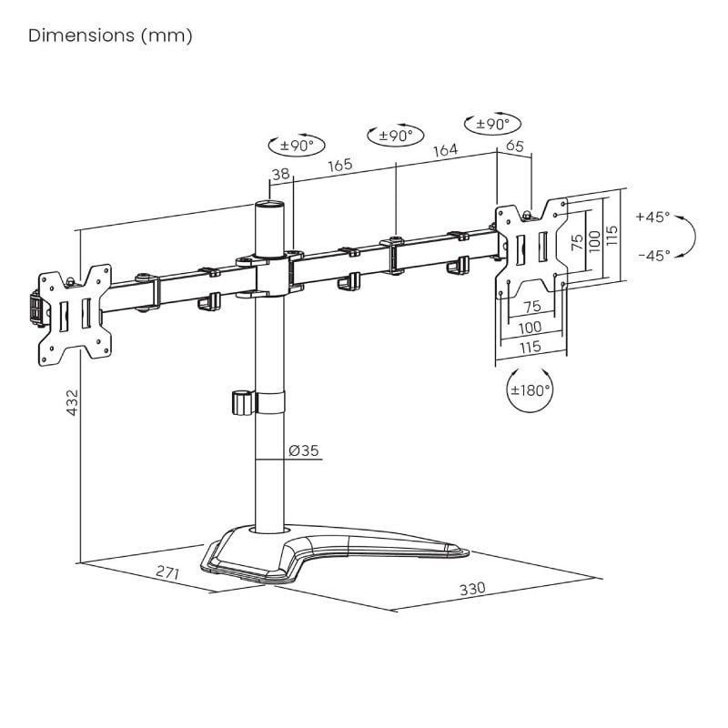 Soporte de Sobremesa para 2 Monitores Aisens DT32TSR-285/ Giratorio/ Inclinable/ hasta 10kg - изображение 4