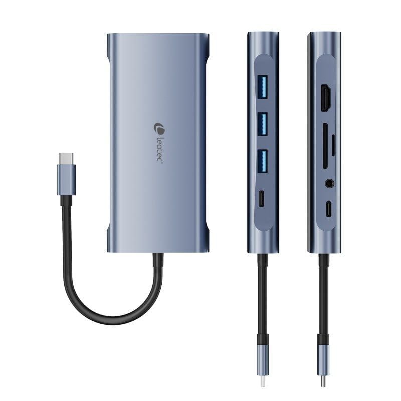Docking USB Tipo-C Leotec LEDS01/ 3xUSB/ 2xUSB Tipo-C/ 1xUSB Tipo-C PD/ 1xHDMI 4K/ 1xVGA/ 1xRJ45/ 1xAudio/ 1xLector Tarjetas SD y MicroSD/ Gris - изображение 3