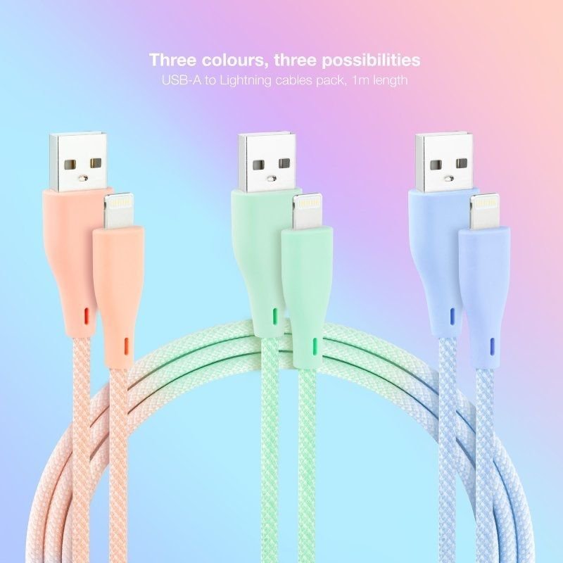 Cables USB 2.0 Lightning Nanocable 10.10.0401-CO1/ USB Macho - Lightning Macho/ 1m/ 3 Unidades/ Rosa, Azul y Verde - изображение 2