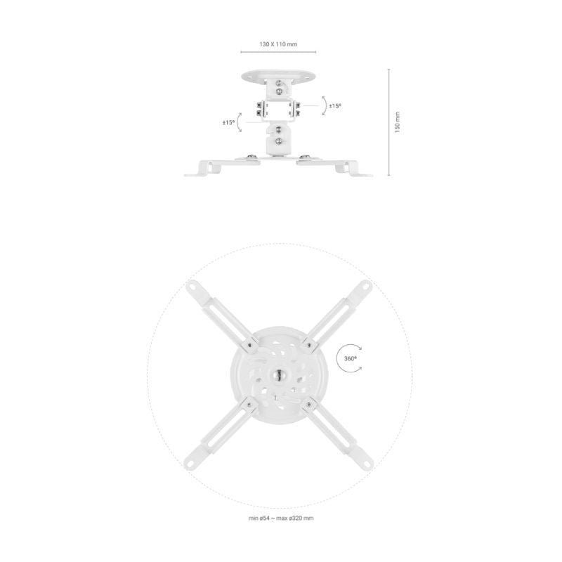 Soporte de Techo/ Pared para Proyector Aisens CP03TSR-129/ Giratorio-Inclinable/ hasta 13.5kg - изображение 3