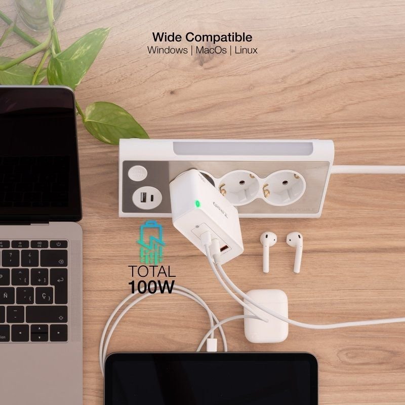 Cargador de Pared GaN TooQ TQWC-GANQC2PD100W/ 2xUSB Tipo-C/ 1xUSB/ 100W - изображение 5
