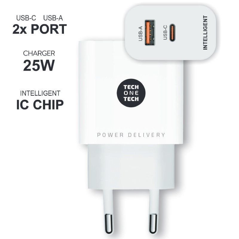 Cargador de Pared Tech One Tech TEC2267/ 1xUSB Tipo-C/ 1xUSB/ 3A/ Blanco - изображение 2