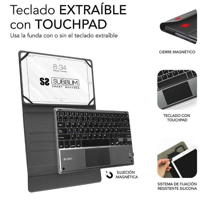 Funda con Teclado Subblim Keytab Pro Bluetooth Touchpad para Tablets de 10.1"-10.8"/ Negra - изображение 3