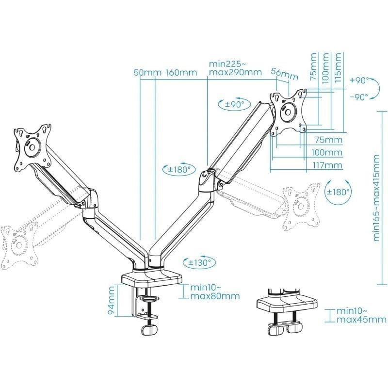 Soporte de Mesa para 2 Monitores TooQ DB5132TNR-B/ Giratorio/ Inclinable/ hasta 9kg - изображение 5