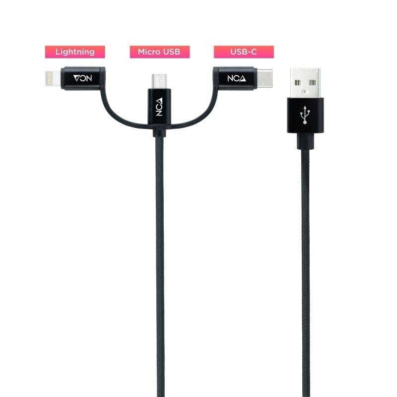 Cable USB 2.0 Nanocable 10.01.3200/ Lightning Macho - Micro USB Macho/ USB Tipo-C Macho/ 1m/ Negro - изображение 2