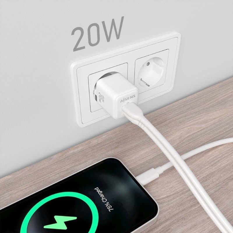 Cargador de Pared GaN Aisens ASCH-20W2P010-W/ 1xUSB Tipo-C/ 1xUSB/ 20W - изображение 5
