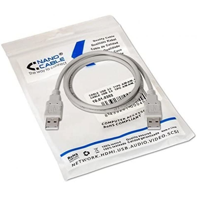 Cable USB 2.0 Nanocable 10.01.0303/ USB Macho - USB Macho/ 2m/ Beige - изображение 4