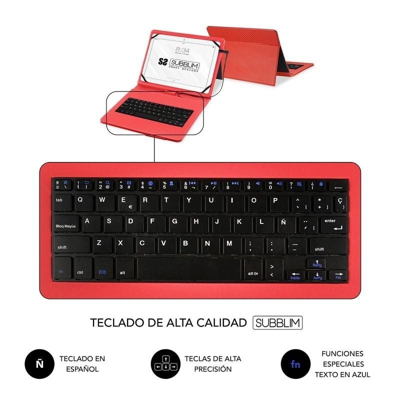Funda con Teclado Subblim Keytab Pro USB para Tablets de 10.1"/ Roja
