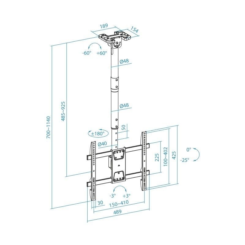 Soporte de Techo Giratorio/ Inclinable/ Nivelable TooQ LPCE1186TSLI-B para TV de 43-86"/ hasta 60kg - изображение 5