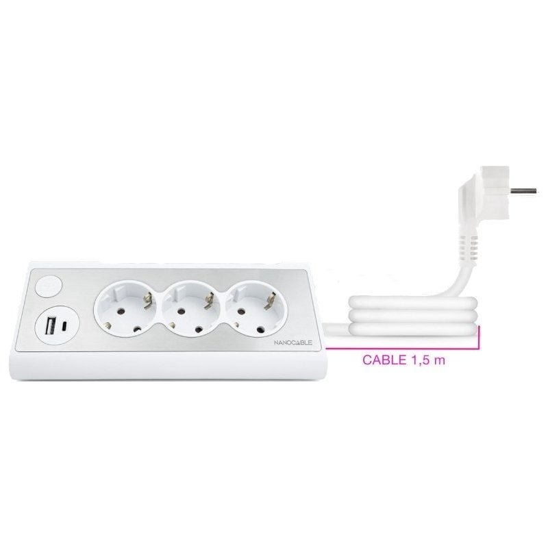 Regleta con Interruptor Nanocable 10.37.0013-W/ 3 Tomas de Corriente/ 1 USB/ 1 USB Tipo-C/ Cable 1.5m/ Blanca - изображение 2