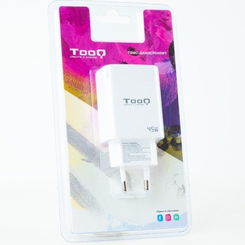 Cargador de Pared GaN TooQ TQWC-GANQCPD45WT/ 1xUSB Tipo-C/ 1xUSB/ 45W - изображение 5