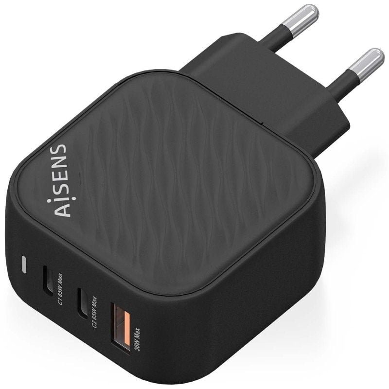 Cargador de Pared GaN Aisens ASCH-65W3P027-BK/ 2xUSB Tipo-C/ 1xUSB/ 65W - изображение 2