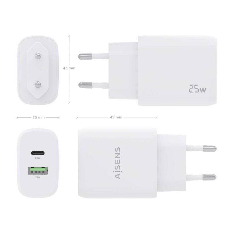 Cargador de Pared Aisens A110-0758/ 1xUSB Tipo-C/ 1xUSB/ 25W - изображение 4
